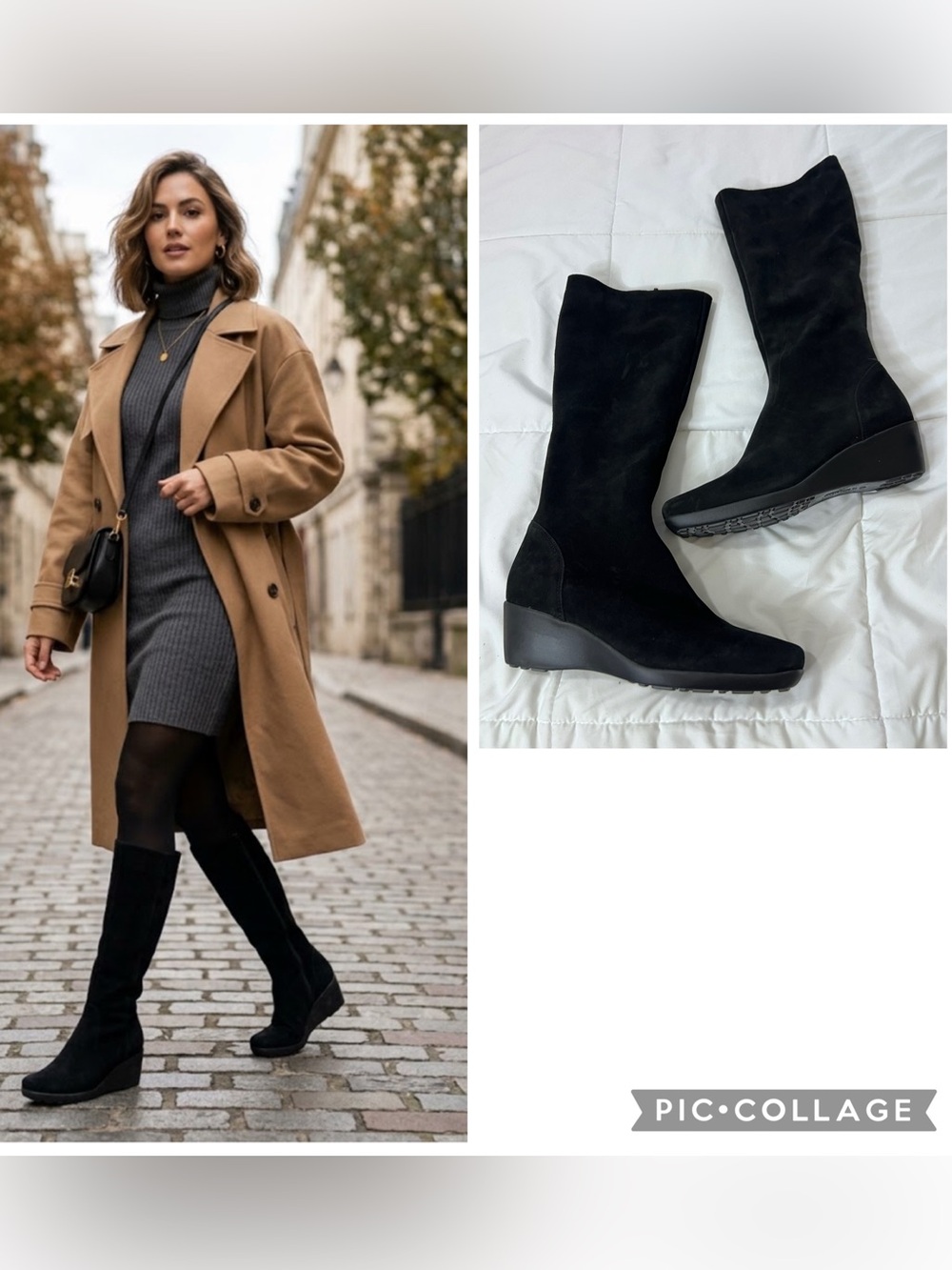 La Canadienne Classic Black Suede Wedge Tall
Boots Women's size 8.5